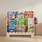 Natural Wood Scalloped Bookshelf for Kids with 3 Open Cubes Side Hooks, and Anti-Tip Design
